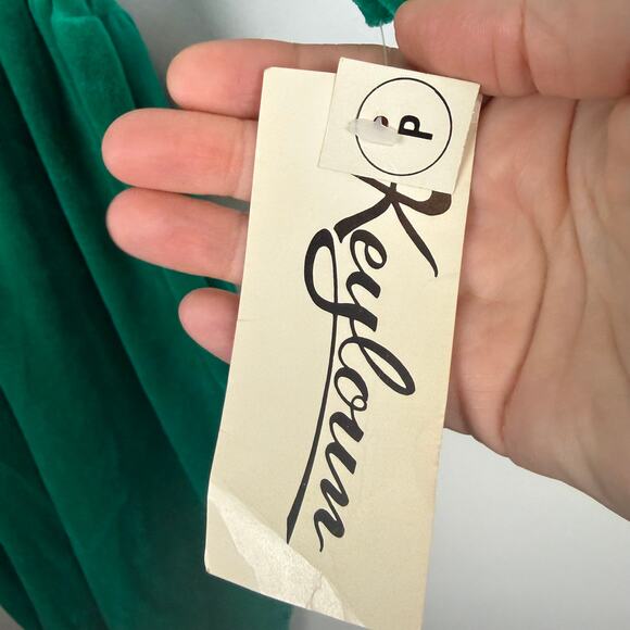 Vintage 80s Keyloun Green Velour Jumpsuit Zip-Up Collar Striped Holiday NWT P - Picture 6 of 9